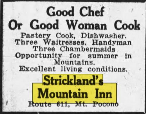 Stricklands Mountain Inn and Cottages - Apr 1945 Ad (newer photo)